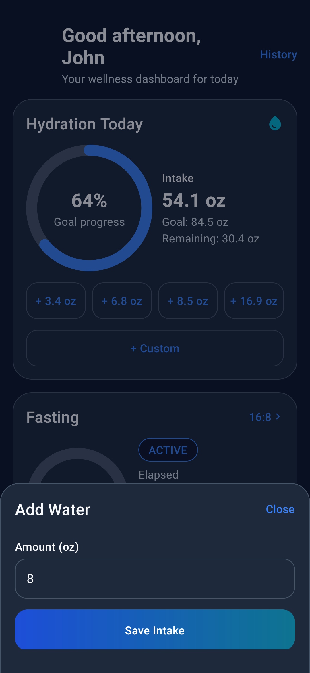 HydroFast Android custom water entry modal