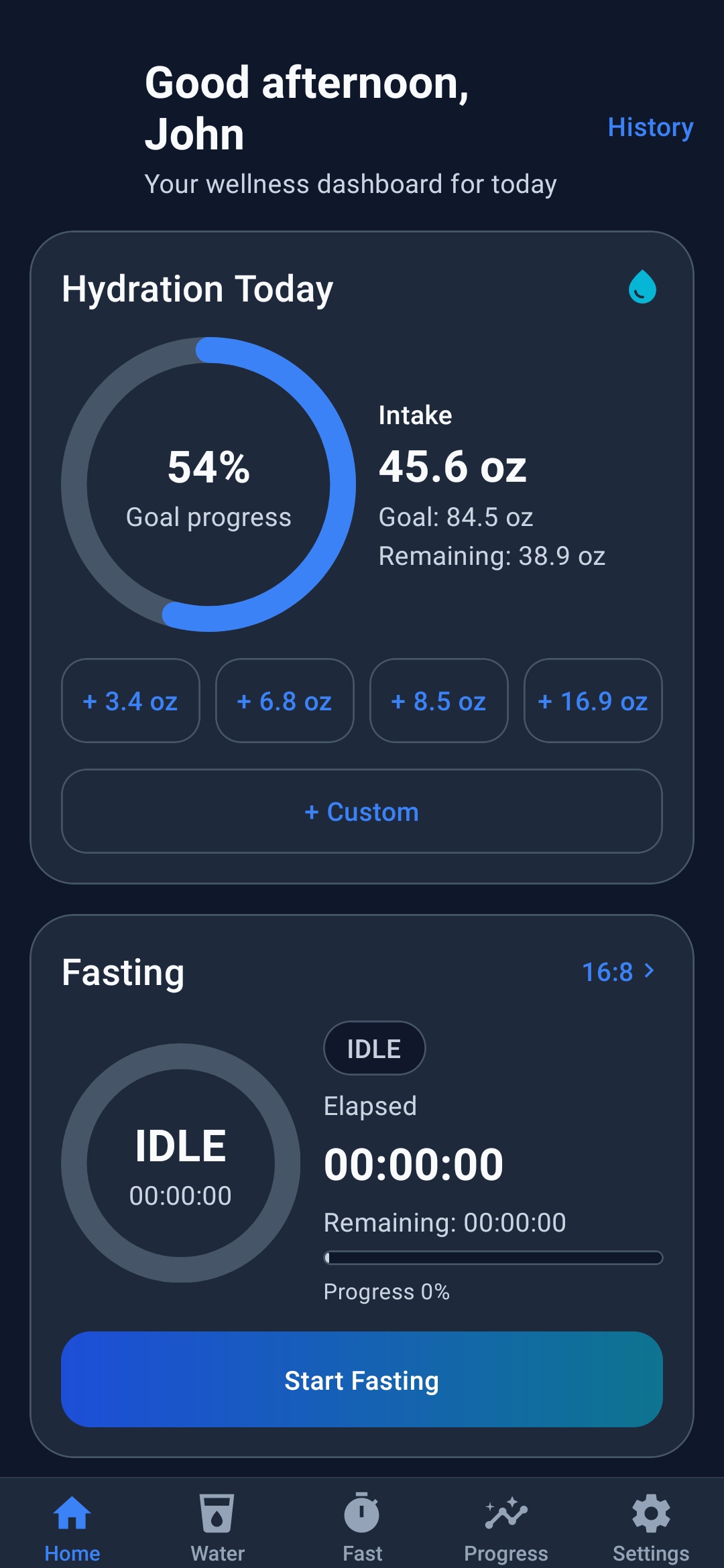 HydroFast Android hydration progress screen