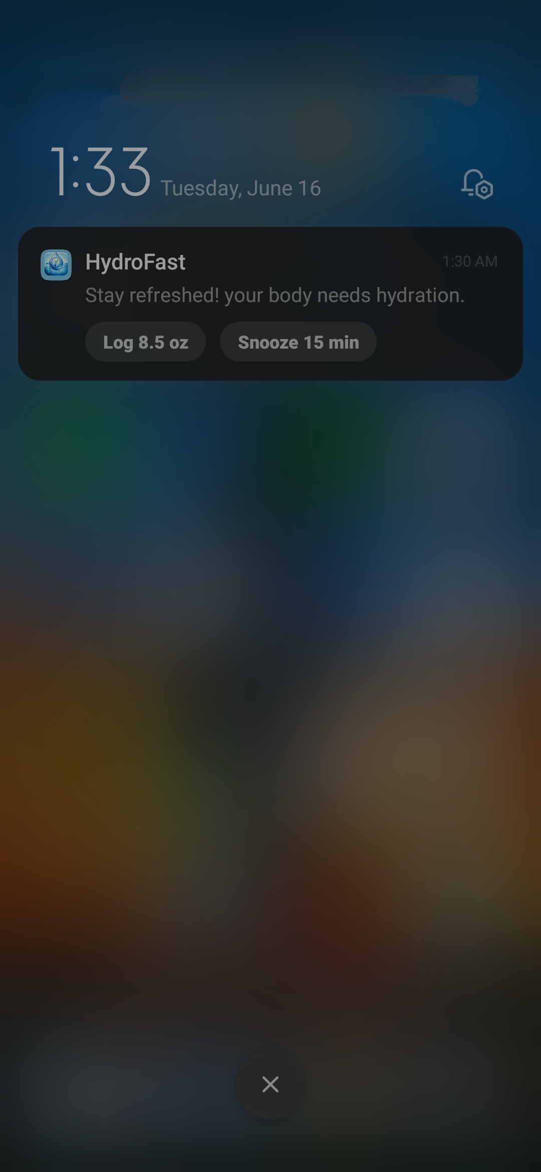 HydroFast Android notification action buttons for reminders